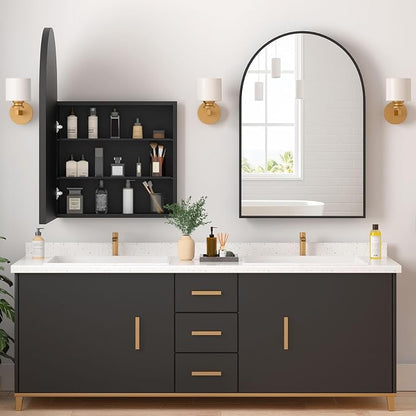 Medicine Cabinets for Bathroom, Black Arched Medicine Cabinet Recessed or Surface Wall-Mounted,Modern Bathroom Vanity Mirror with Storage, Mirrored Cabinet with Adjustable Shelves,20x30 Inch