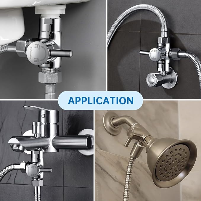 G-Promise Solid Metal 3-Way Shower Diverter Valve (Polished Gold) | Smooth Knob Switch, Spray Separately or Both, Anti-Leak, Easy to Install, Standard Connections, Universal Replacement Part