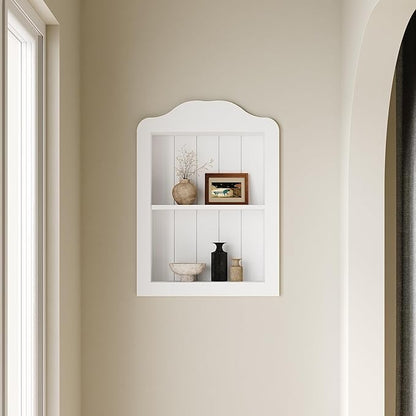 CJL 14'' x 18'' Recessed Medicine Cabinet, Solid Wood in-Wall Bathroom Cabinet, Arched Wall Niche Shelf, 2-Tier, White