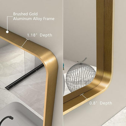 60x30 Inch Gold Bathroom Mirror for Wall | Brushed Metal Gold Frame, Large Rectangle Brass Vanity Mirror, Shatterproof, Anti-rust, Hangs Horizontally or Vertically