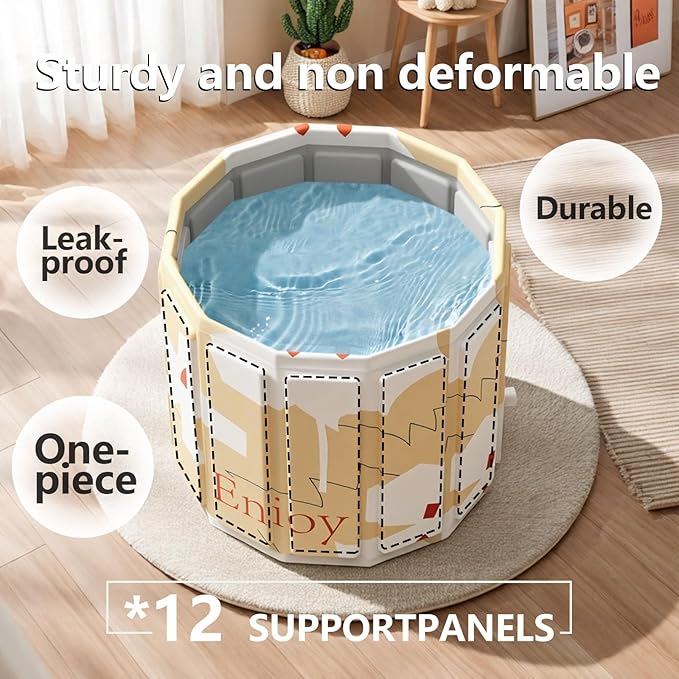 Portable Bath Tub for Adult, Foldable Soaking Bathtub for Hot SPA&Ice Bath, Foldable Small Bathtub Collapsible Tub for Bathing, 6-layer Insulated portable tub, Space-Saving (yellow 25.9X27.5 IN)