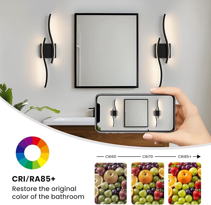 Bathroom Vanity Lights Over Mirror: 23.6 Inch 16W Black LED Bathroom Lighting Fixtures 5CCT Dimmable 2700-5000K Vanity Lighting Modern Bath Sconces Wall Light for Mirror Cabinets Bedroom Living Room