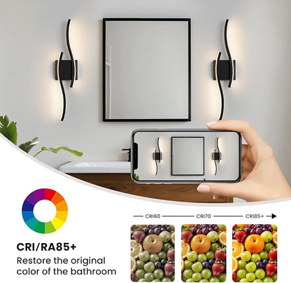 Bathroom Vanity Lights Over Mirror: 23.6 Inch 16W Black LED Bathroom Lighting Fixtures 5CCT Dimmable 2700-5000K Vanity Lighting Modern Bath Sconces Wall Light for Mirror Cabinets Bedroom Living Room