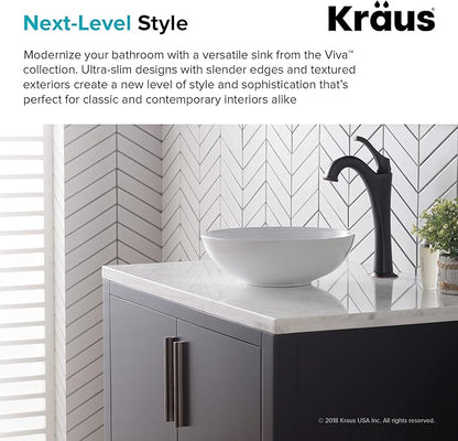 KRAUS Viva™ Round White Porcelain Ceramic Vessel Bathroom Sink, 13 in. D x 4 3/8 in. H, KCV-204GWH