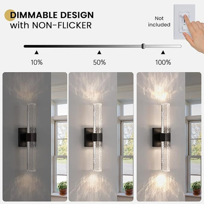 Black Sconces Wall Lighting - Modern Wall Sconces Set of Two Crystal Sconces Wall Decor Set of 2, 14W 3000K Dimmable Bathroom Vanity Light Fixtures for Hallway Bedroom Living Room