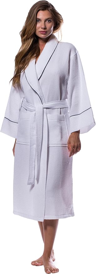 Turquaz Womens Lightweight Waffle Kimono Bathrobe for Men - Soft Quick-Dry Spa & Summer Towel Robe, Cotton Blend