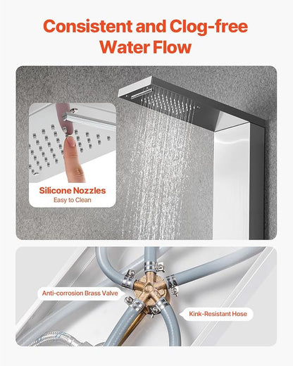 VEVOR Shower Panel Tower System with Rainfall Waterfall Shower Head, 53 in Brushed Stainless Steel Shower Column, 5-Function Faucet, Wall-Mount Rain Massage System with 2 Body Jet, Handheld, Tub Spout