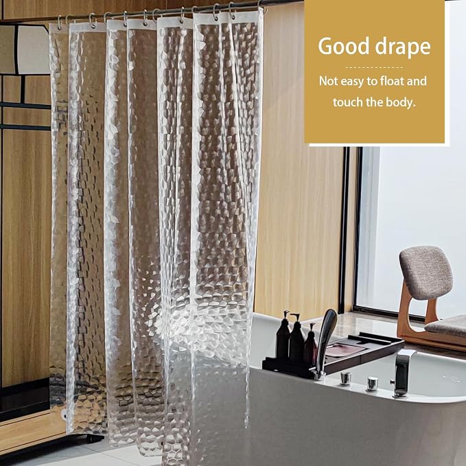 NTBAY EVA Shower Curtain Liner, 36 x 72, 6 Gauge, Clear Water Cube | Water-repellent EVA Liner with 3 Bottom Magnets, 12 Reinforced Grommets, and 12 Plastic Hooks