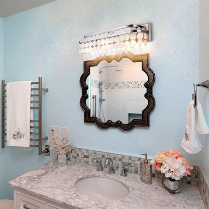 TOCHIC Bathroom Vanity Light with Natural Capiz Shell Shade, Brushed Nickel Coastal 3 Lights Vanity Light, Modern Wall Mount Lighting Fixture for Mirror Cabinets, Powder Room, Bedroom Living Room 23”W