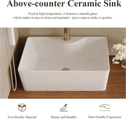 31.5 inch Wood Bathroom Vanity with Sink Combo, Wall Mounted Bathroom Cabinet with Ceramic Vessel Sink, 2 Soft Close Doors & Sliding Drawer, Floating Modern Bathroom Vanity for Small Space, Walnut