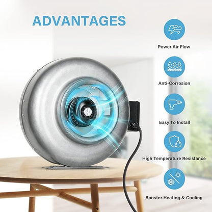 iPower Vent Blower 8 Inch 745 CFM Inline Duct Ventilation Fan HVAC Exhaust Blower for Grow Tent, Grounded Power Cord, Grey