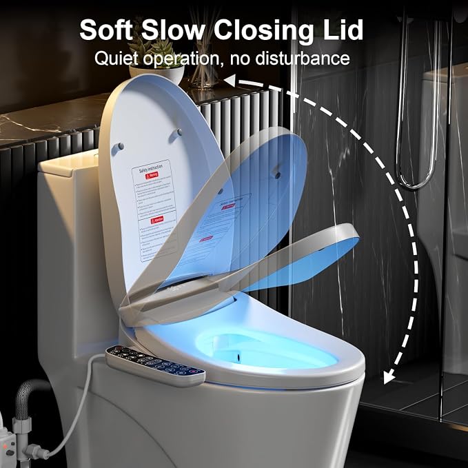 LOUPUSUO Electric Heated Bidet Toilet Seat with Warm Water Wash | Heated Seat, Warm Air Dryer, Soft Closed Lid, Night Light,Toilet Seat with LED Display and Multiple Cleaning Modes