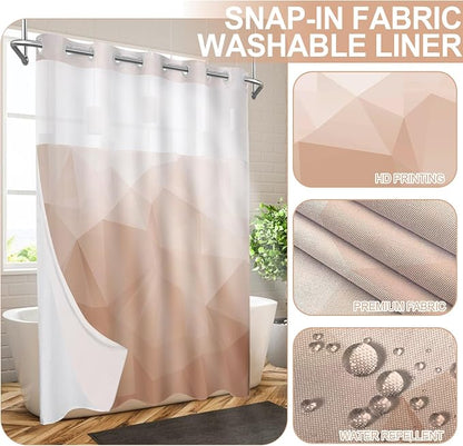 No Hook Shower Curtain with Snap in Liner Set, Peach, 71x74 | Waterproof Fabric for Bathroom, Modern Hotel Style Ombre Design, Mesh Top Window, Machine Washable, Quick Install