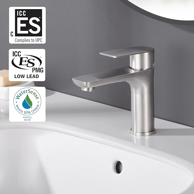 SUMERAIN Brushed Nickel Bathroom Sink Faucet Washbasin Faucet 304 Stainless Steel Single Hole Single Lever Handle