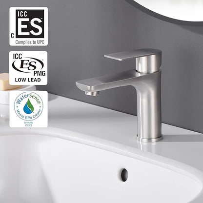 SUMERAIN Brushed Nickel Bathroom Sink Faucet Washbasin Faucet 304 Stainless Steel Single Hole Single Lever Handle