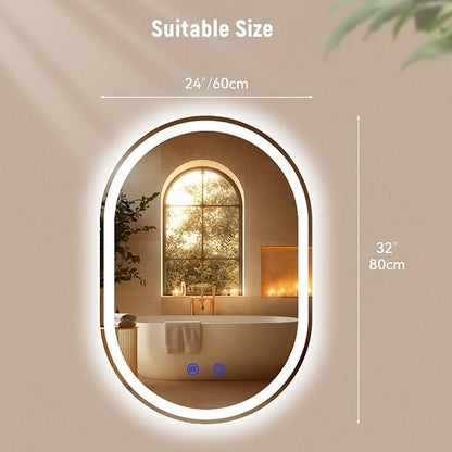 24"x32" LED Bathroom Mirrors with Lights,Anti-Fog, Dimmable,Frameless LED Bathroom Mirror Backlit + Front Lit,Wall Mounted Lighted Bathroom Vanity Mirror