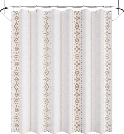 AmazerBath Boho Shower Curtain, Boho Cloth Shower Curtain with 12 Hooks, Hotel Quality Washable Rustic Farmhouse Polyester Fabric Bathroom Shower Curtain Set, 72x72 Inches