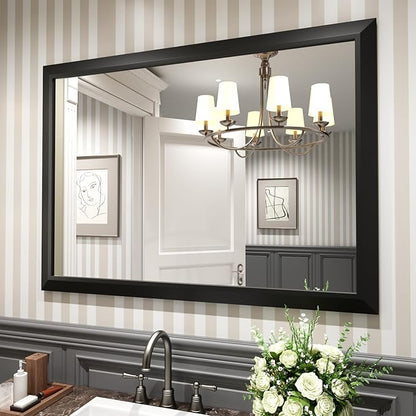 Black Bathroom Mirror, 48x35 Inch | Thick Metal Framed, HD Reflection, Anti-Rust, Hang Horizontally/Vertically, Suitable for Vanity, Bedroom, Bathroom, Entryway