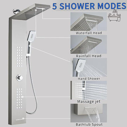 Shower Panel Tower System,Rain Shower Head Rainfall Waterfall | Handheld High Pressure Rain Massage System(Brushed Silver)