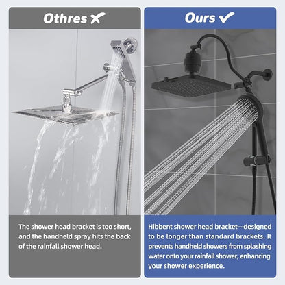 Hibbent 5-spray Filtered Rainfall Shower Head Combo, High Pressure 13'' Showerhead with 10 Spray Modes Handheld, All Metal 3 way Diverter Shower Arm, 71'' Hose and Holder, Matte Black