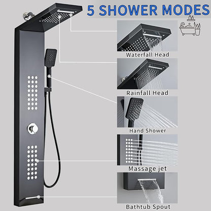 Lengthened Shower Panel Tower System Rain Shower Head | Rainfall Waterfall Shower,Handheld High Pressure Rain Massage System(Black)