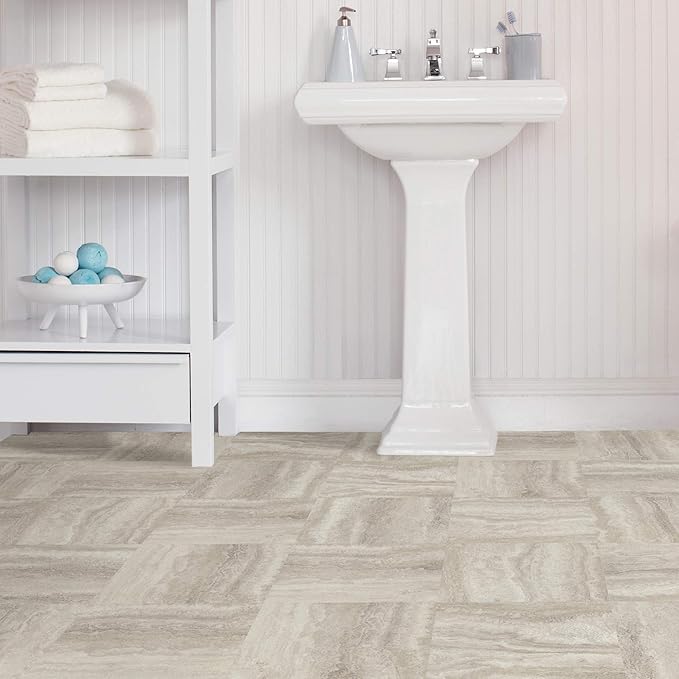 FloorPops FP3327 Platinum Peel & Stick Peel and Stick Floor Tiles, Grey 12 inch x 12 inch