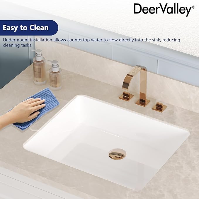 DeerValley 20x16 Inch Black Rectangular Undermount Bathroom Sink, Porcelain Ceramic Vessel Sink with Overflow, Modern Vanity Basin, DV-1U201