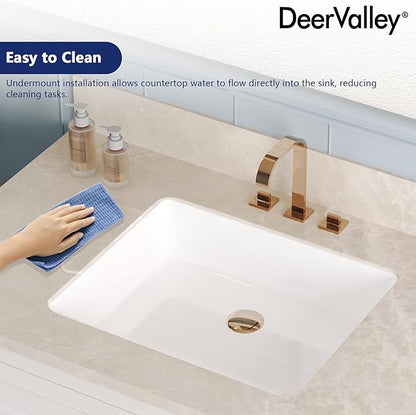 DeerValley 20x16 Inch Black Rectangular Undermount Bathroom Sink, Porcelain Ceramic Vessel Sink with Overflow, Modern Vanity Basin, DV-1U201