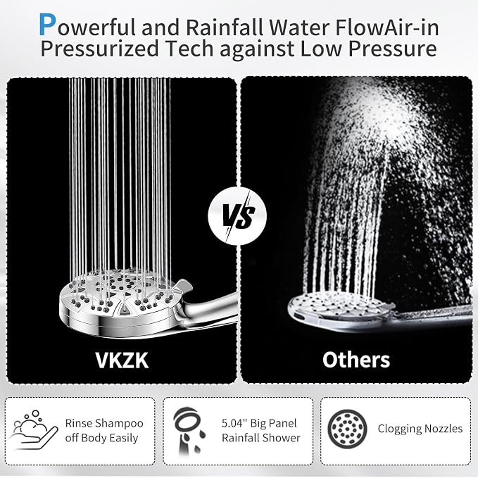 High Pressure 8-mode Handheld Shower Head with 5 ft Stainless Steel Hose and Adjustable Bracket, Built-in Power Wash to Clean Tub, Clean Corner,Tile & Pets
