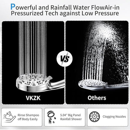 High Pressure 8-mode Handheld Shower Head with 5 ft Stainless Steel Hose and Adjustable Bracket, Built-in Power Wash to Clean Tub, Clean Corner,Tile & Pets