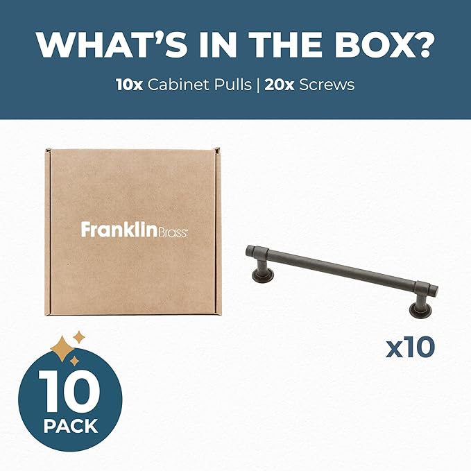Franklin Brass Francisco (10-Pack) Cabinet Handles 5-1/16" Hole Center Pulls | Soft Iron Hardware Kitchen Door, Drawers, Dressers, Furniture P29618K-SI-B