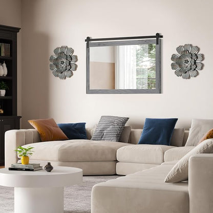 COGOOD Farmhouse Bathroom Mirrors for Over Sink - 30 x 45 Grey | Rustic Barn Door Wood Framed Vanity Mirror for Entryway, Living Room, Bedroom, Dresser Wall Decor