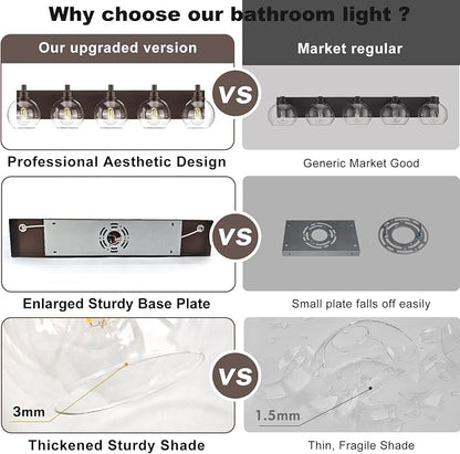 IZORRO Bathroom Light Fixtures, 5-Light Oil Rubbed Bronze Vanity Light, Modern Wall Sconces with Globe Clear Glass Shade, Vanity Lighting Fixtures Over Mirror,E26 Bulb Socket