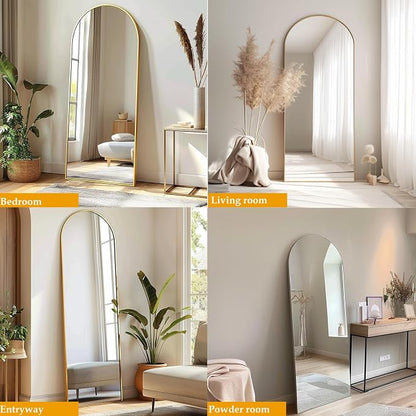 Dewfig Mirror Full Length, 64"X21" Arched Floor Mirror, Gold | Aluminum Alloy Frame Full Body Mirror, HD Shatterproof Tempered Glass, Lean/Stand/Wall for Living Room,Bedroom, Dressing Room