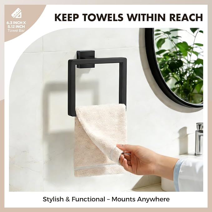 10-Pieces Matte Black Bathroom Accessories Set, 24 Inch Bath Towel Bar Set | Stainless Steel, Towel Ring, Toilet Paper Holder, Robe Hooks, Towel Racks for Bathroom Wall Mounted, Bathroom Hardware Set