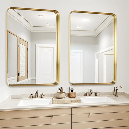 Fabuday Gold Bathroom Mirror 40x30 Inch - Large Brushed Metal Frame Mirror Over Sink, Rectangular Wall Mounted Vanity Mirror for Bedroom, Living Room, Farmhouse Style, Heavy-Duty Hooks