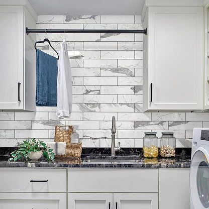 Vamos Tile Peel and Stick Backsplash, Glossy 40-Piece 3''x12'' Subway Tile | Statury White with Dark Gray Grout Wall Tile,PVC Faux Stone Stick on Subway Tiles for Kitchen,Bathroom,Laundry,Camper