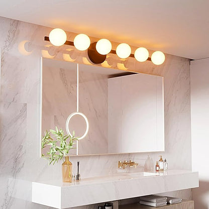 Lightdot 6 Light Bathroom Vanity Light, 38" Modern Black Vanity Lights with Globe Water/Shatterproof PC Lampshade, Rust-Proof Bathroom Light Fixtures Over Mirror for Kitchen Hallway Cabinet Porch