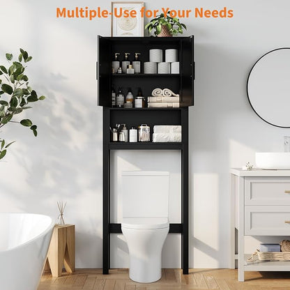 GarveeHome Over the Toilet Cabinet, Double Door Bathroom Storage Organizer, Toilet Rack with Open Storage Shelf, FreeStanding Toilet Shelf Space Saver, for Bathroom, Restroom, Laundry