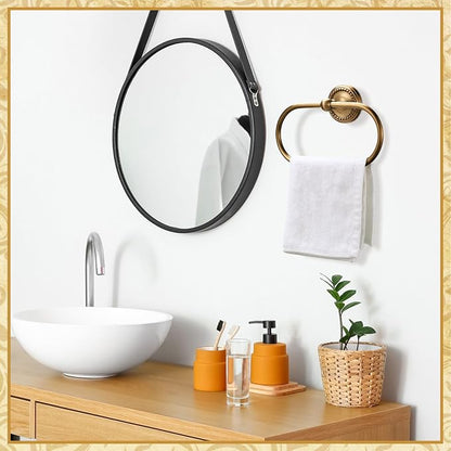 4 Pcs Antique Brass Gold Bathroom Accessories Set Wall-Mounted Towel Rack & Towel Ring & Toilet Paper Holder & Robe Hook, Wall Mounted Brass Vintage Bath Hardware Fixture Set(Style 1)