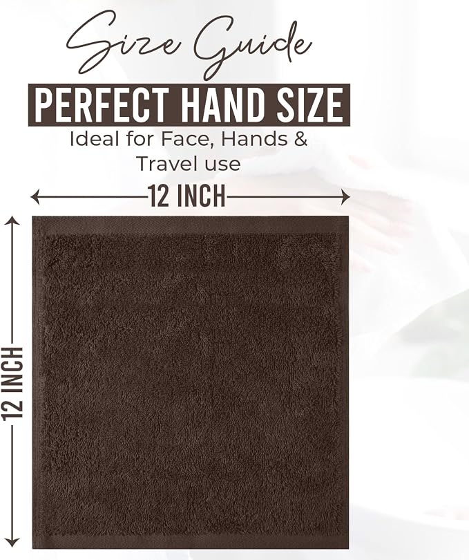 DAN RIVER 24 Pack Cotton Wash Cloths Set for Showering [12x12] Brown | Lighter Weight, Quick to Dry, Super Soft & Absorbent Face Towels, Hotel Quality, Perfect for Bathroom, Gym, Spa