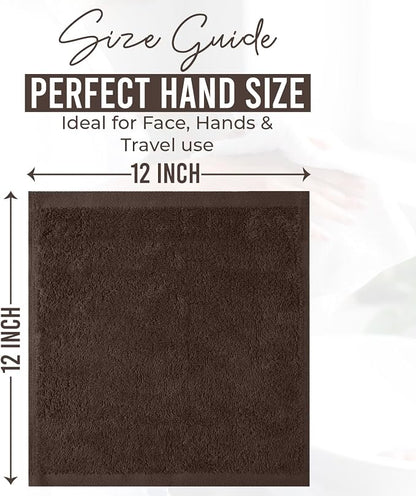 DAN RIVER 24 Pack Cotton Wash Cloths Set for Showering [12x12] Brown | Lighter Weight, Quick to Dry, Super Soft & Absorbent Face Towels, Hotel Quality, Perfect for Bathroom, Gym, Spa