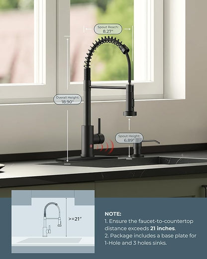 FORIOUS Touchless Kitchen Faucet Black, Smart Motion Sensor Spring Sink Faucet with Pull Down Sprayer Commercial Contemporary Hands-Free for Pot Filler, Farmhouse Camper Laundry Camper
