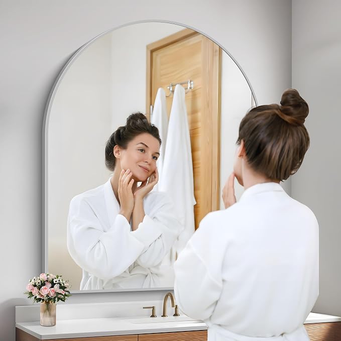 FORBATH Large Arched Wall Mirror 40x48 Inch, Silver Arch Bathroom Mirror with Aluminum Frame, Arched Mirror for Dresser, Fireplace,Entryway,Home Decor,Hanging or Leaning Against Wall