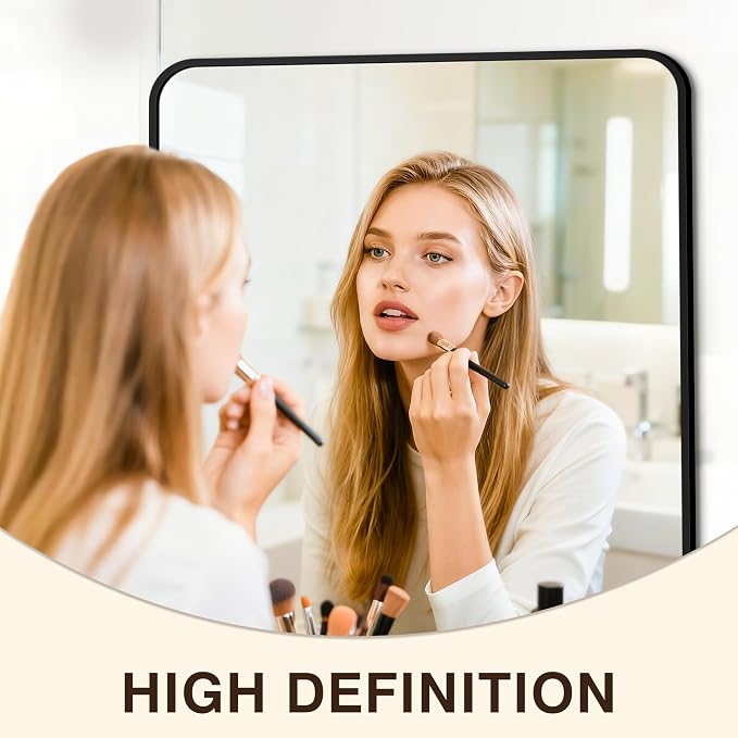 Vanity Bathroom Mirror, 30”x24” Black Bathroom Mirror for Over Sink | HD Tempered Glass, Anti-Rust Frame, Vertical or Horizontal, Wall Mirrors for Bathroom Sink, Living Room, Entryway, Bedroom