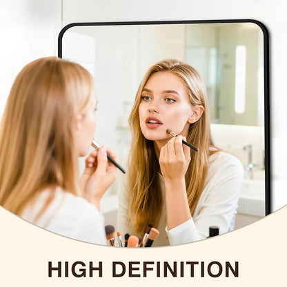 Vanity Bathroom Mirror, 30”x24” Black Bathroom Mirror for Over Sink | HD Tempered Glass, Anti-Rust Frame, Vertical or Horizontal, Wall Mirrors for Bathroom Sink, Living Room, Entryway, Bedroom