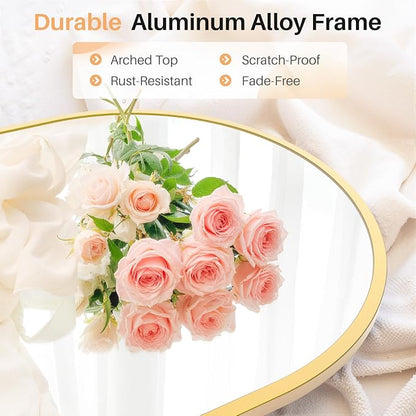 Bathroom Mirror for Wall, 36x24 Inch Arched Mirror, Matte Gold Metal Framed Bathroom Vanity Mirrors for Restroom Farmhouse, Anti-Rust, Tempered Glass, Hanging or Leaning