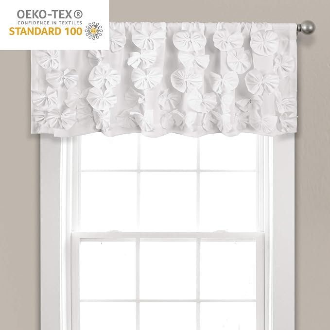 Lush Decor Riley Window Valance, Single 54" W x 18" L, White - Valance Curtains - Kitchen Valances for Windows - Bathroom Window Curtains
