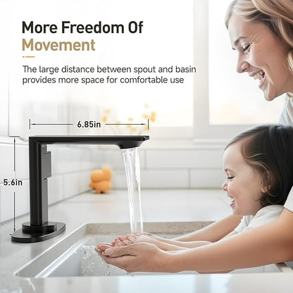 Modern Single Hole Bathroom Faucet | 5.3" Matte Black Luxury Vessel Sink Faucet | Spot-Free Finish & Anti-Splash Design | Premium Ceramic Valve, Easy Installation | 1 or 3 Hole