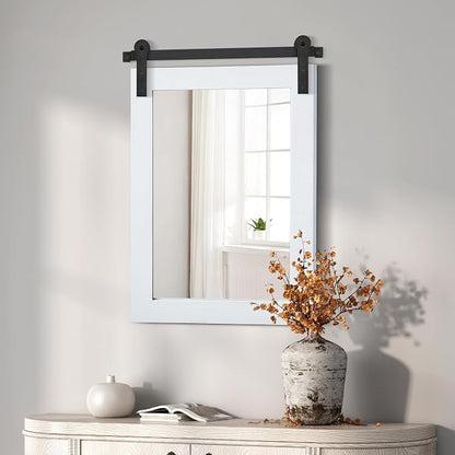 COGOOD Farmhouse Bathroom Mirrors for Over Sink - 30 x 22 Pure White | Rustic Barn Door Wood Framed Vanity Mirror for Entryway, Living Room, Bedroom, Dresser Wall Decor